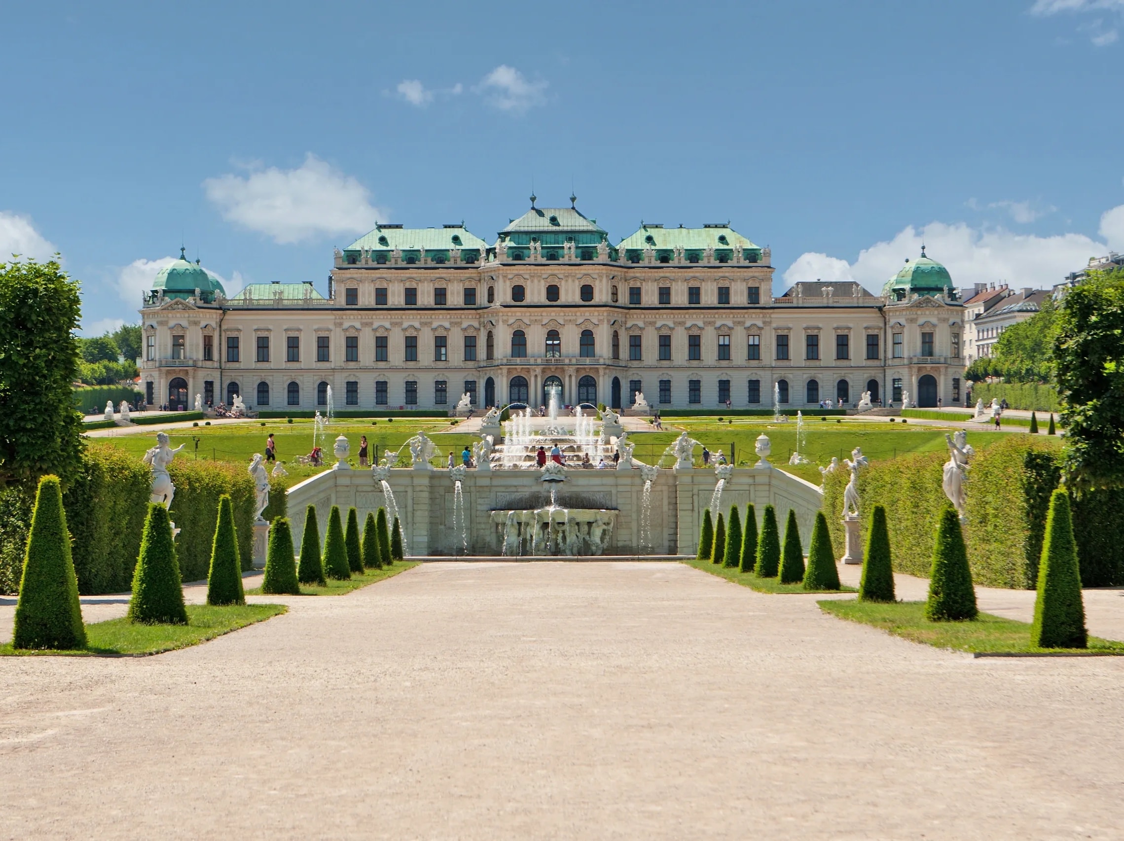 Grand European palace ornate facade formal gardens
