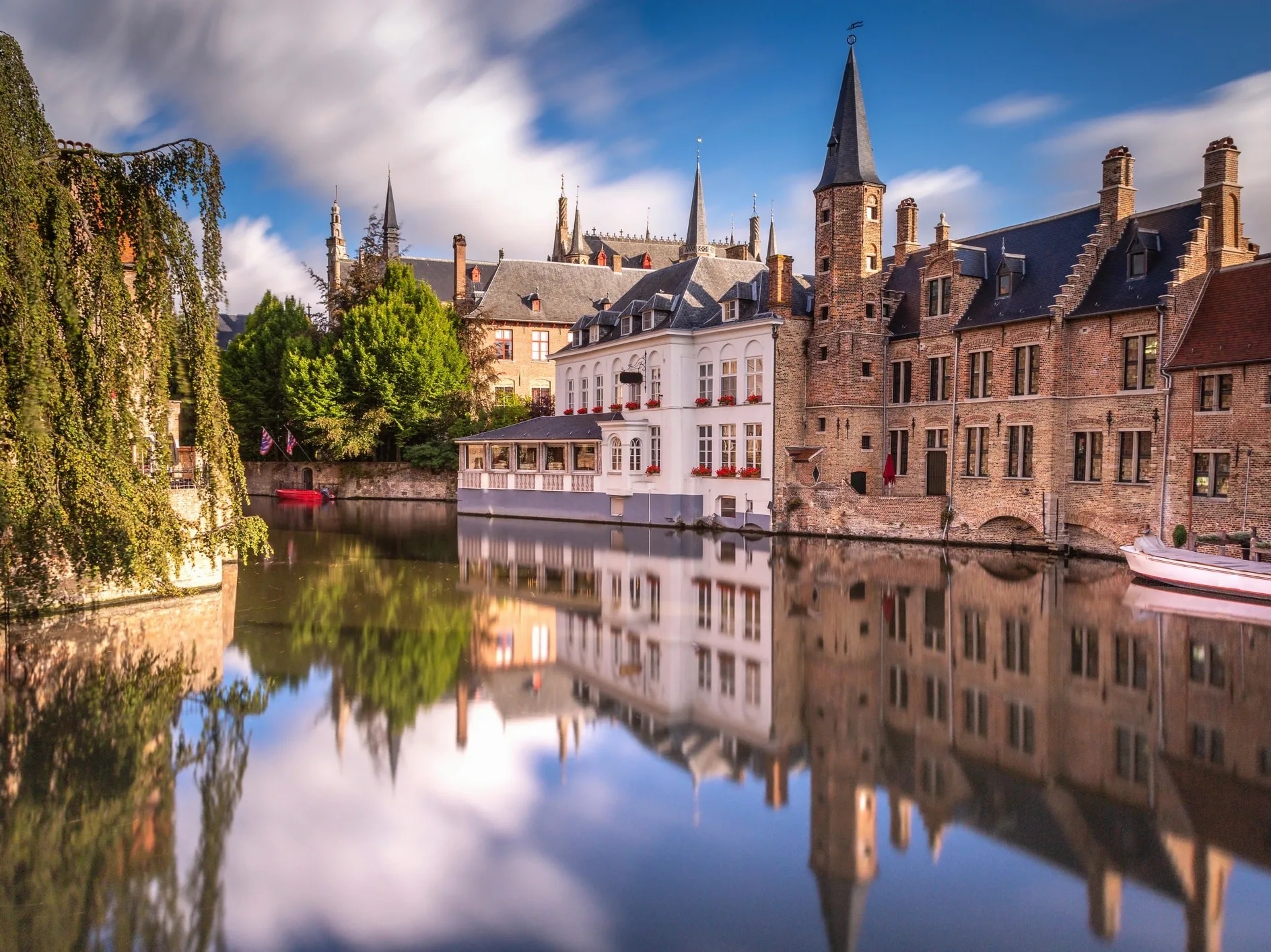 Bruges Belgium medieval canal historic buildings reflections