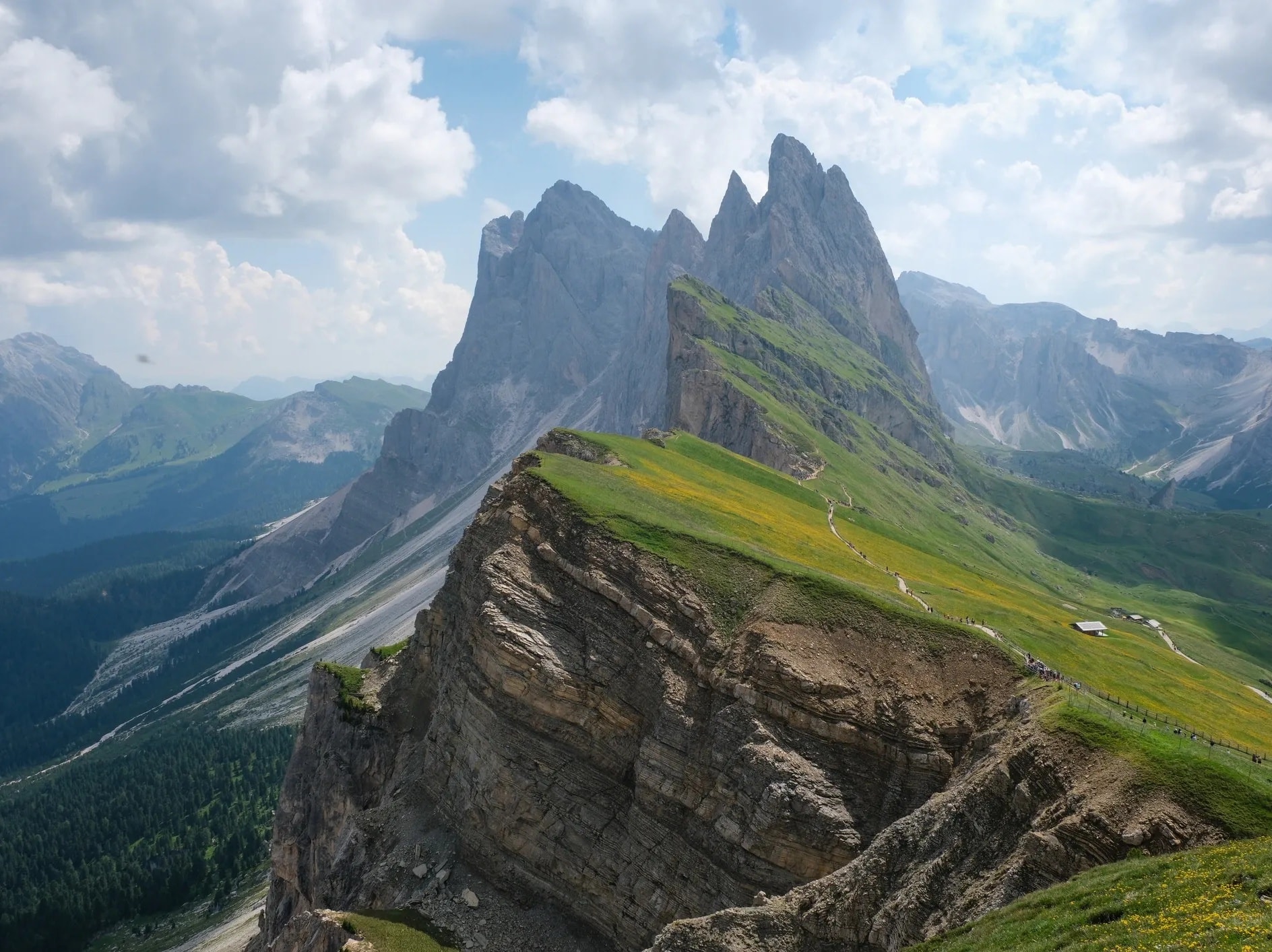 Italian Dolomites dramatic mountain peaks alpine meadow
