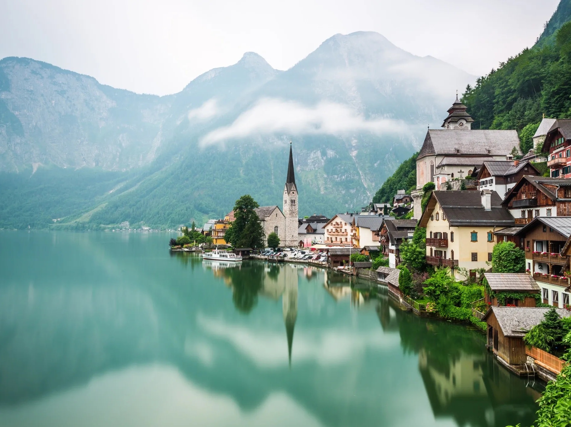 Hallstatt village on a lake in the Austrian Alps