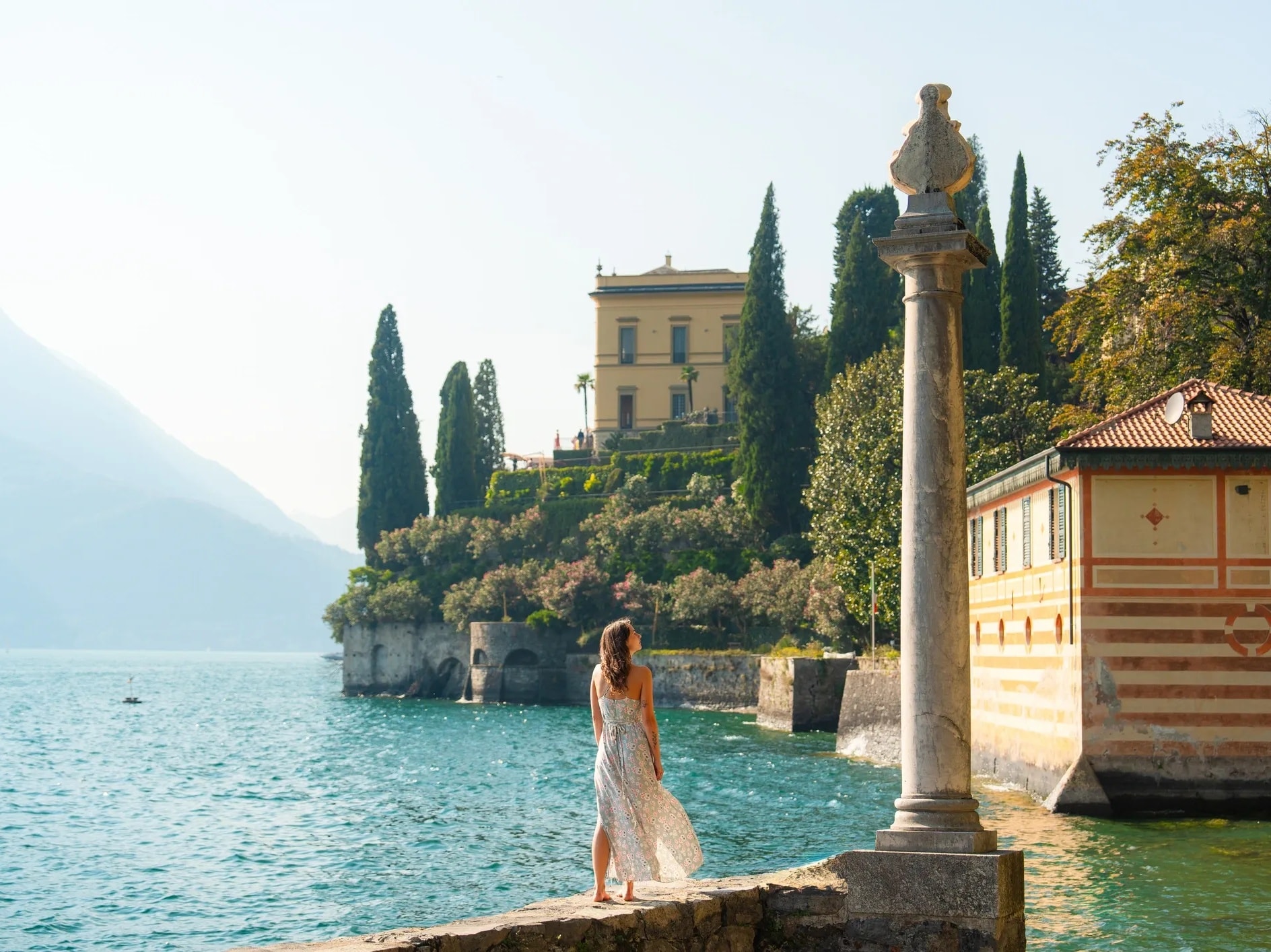 Luxury boutique hotel terrace with Tuscan landscape